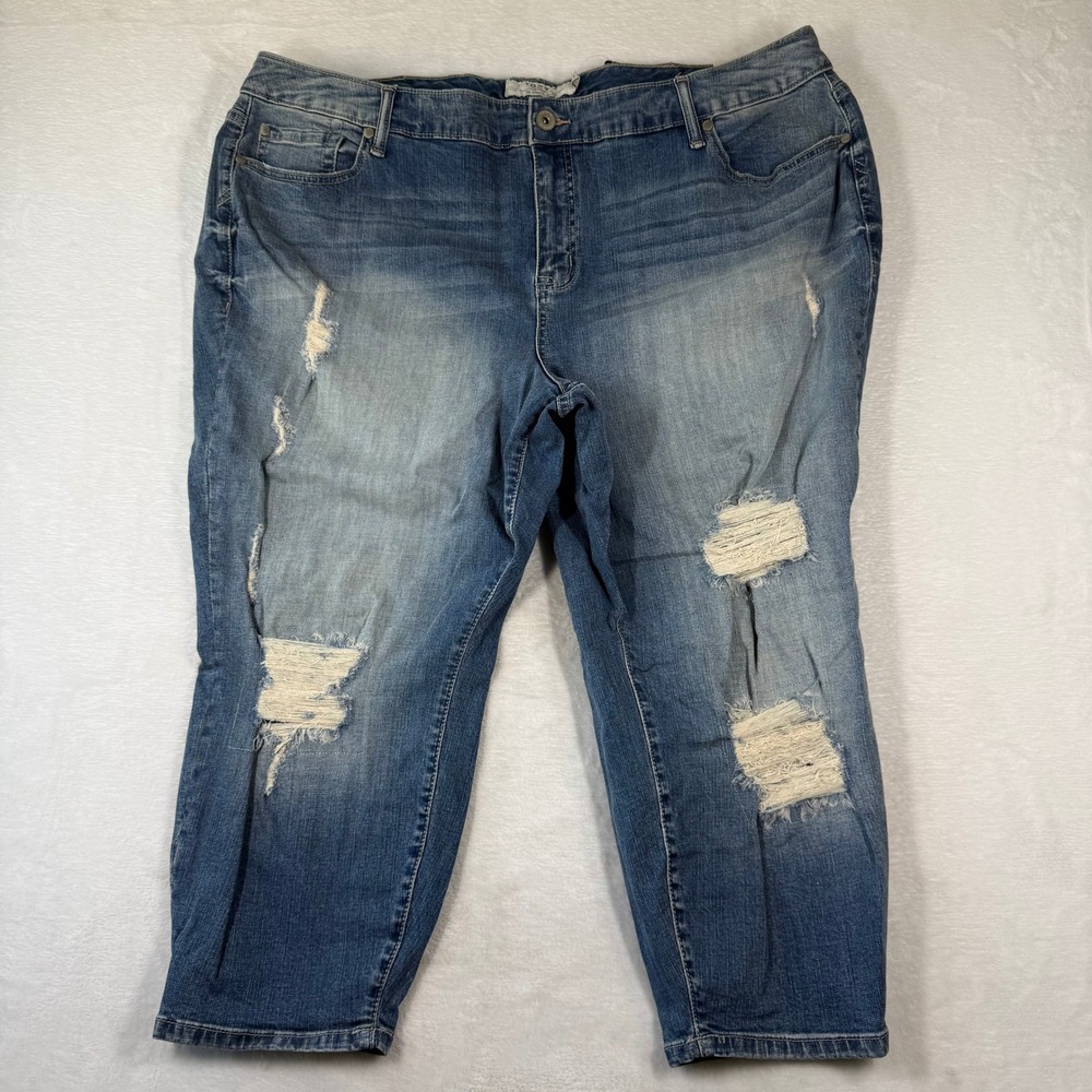 Torrid Denim Ankle‎ Skinny Jeans 24XS Medium Wash Distressed Ripped Stretch
